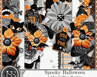 Spooky Halloween Page Borders Elements, Digital Scrapbooking Kit, Holiday