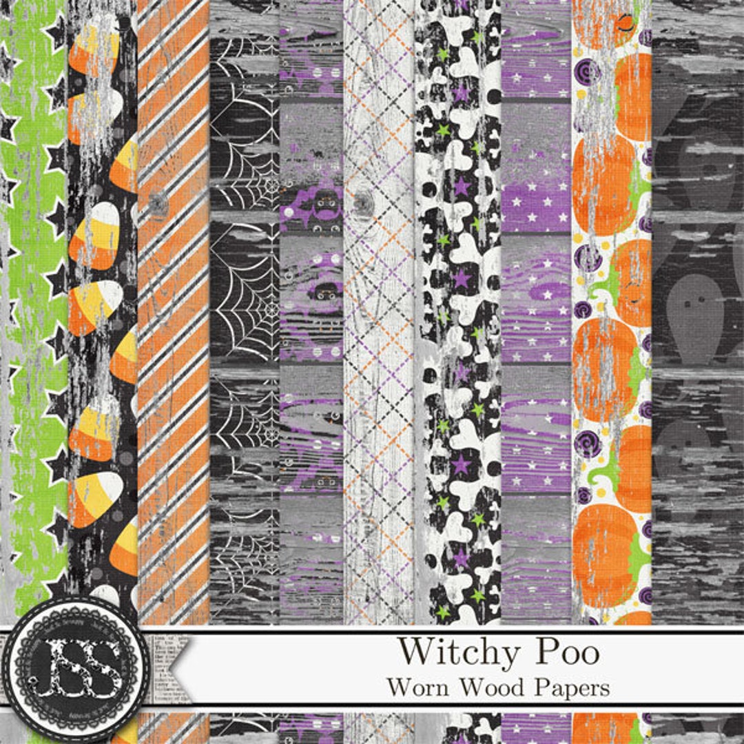 Witchy Poo Halloween 12x12 Worn Wood Pattern Papers and Backgrounds ...