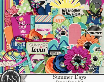 Summer Days, Beach, Swim, Digital Scrapbooking Page Kit