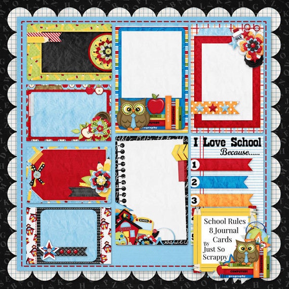 Digital Scrapbooking Kit School Rules Journal Cards - Digital Scrap Kit