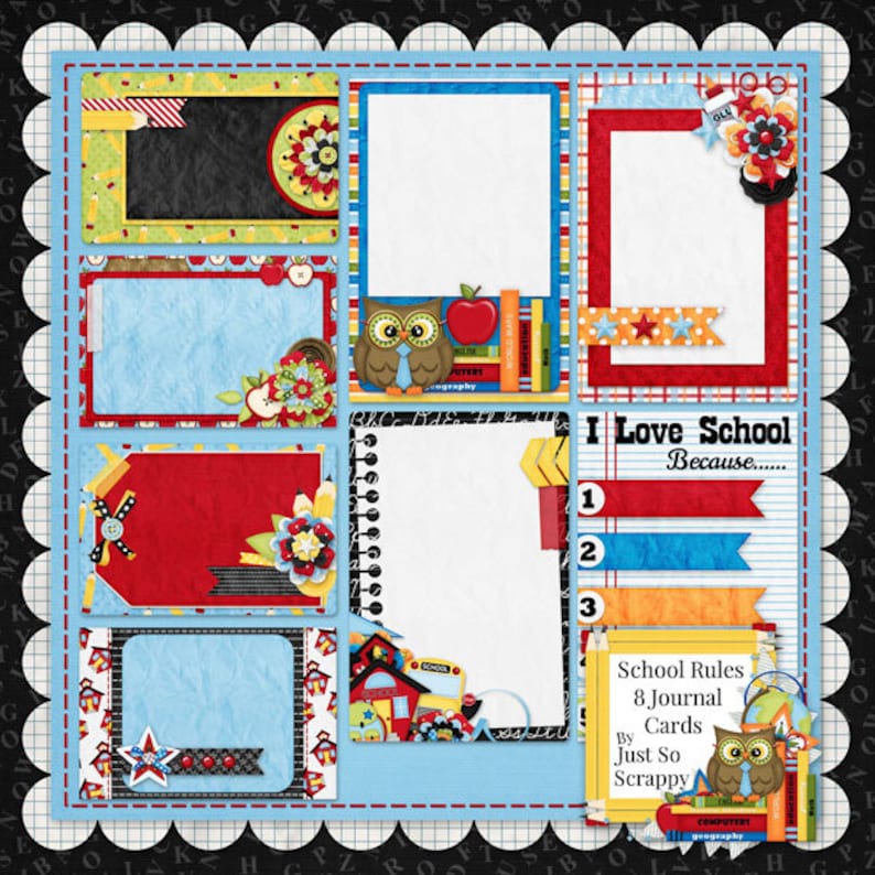 Digitalt scrapbookingkit med skolregler och dagbokskort - Digitalt scrapbookingkit bild 1