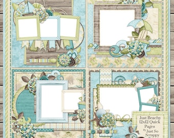 Kit de álbum de recortes digital Just Beachy de 12 x 12 páginas rápidas - Scrapbooking digital
