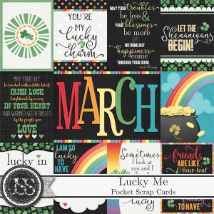 Lucky Me St. Patrick's Day Thema Digital Scrapbook Kit, Pocket Journal Scrap Karten, Elemente, Verzierungen