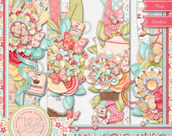Page Borders - Tea For Two 12 Inch Page Borders Digital Scrapbook Kit - Digital Scrapbooking