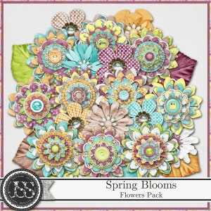 Spring Blooms Flowers Embellishments Digital Scrapbook Kit