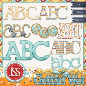 Alfabetos - Scrapbooking Digital Ficando Molhado Alfabetos Extras - Kit de Scrapbook Digital