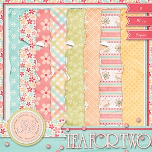 Tea For Two Worn Papers Digital Scrapbook Kit - Digital Scrapbooking