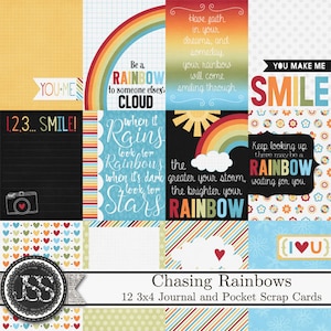 Chasing Rainbows Journal and Pocket Scrap Cards, Digital Scrapbooking Kit, Elemente und Verzierungen