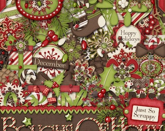 Digital Scrapbooking,Christmas, Holidays, Boughs Of Holly Digital Scrapbook Kit , Scrapbooking