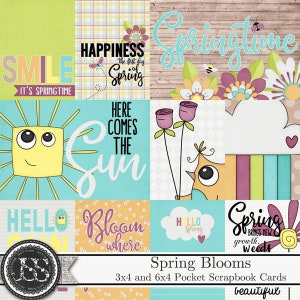 Spring Blooms Pocket Scrap Karten Verschönerungen Digital Scrapbook Kit