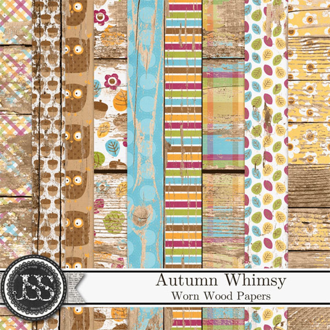 Digital Scrapbook Kit Autumn Whimsey 12x12 Worn Wood Pattern Papers ...