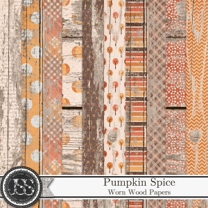 Papeles y fondos con diseño desgastado de madera de 12 x 12 con especias de calabaza y otoño, kit de álbum de recortes digital