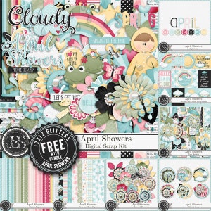 April Showers Spring, Kit de Scrapbook Digital, Coleção Inclusa