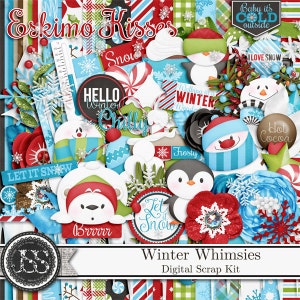 Winter Whimsies 12x12 Digital Scrapbooking Kit,Snow Season, Elements,Embellishmets