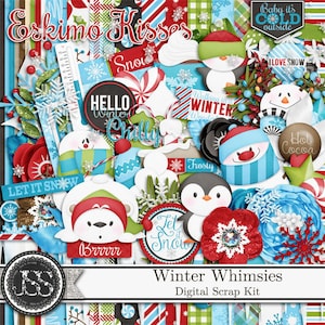 Winter Whimsies 12x12 Zestaw do cyfrowego scrapbookingu, sezon śnieżny, elementy, ozdoby