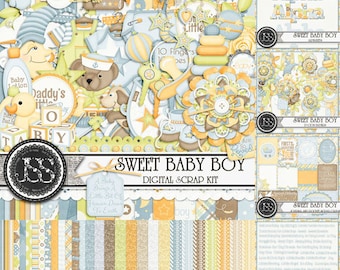 Sweet Baby Boy Digital Scrapbook Kit Collection or Bundle for Digital Scrapbooking and Paper Crafting