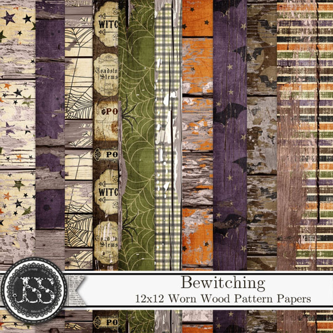 Bewitching 12x12 Worn Wood Pattern Papers Digital Scrapbook Kit, Shabby ...