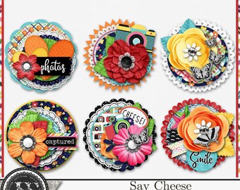 Sellos decorativos con forma de racimo de queso, kit de álbum de recortes digital
