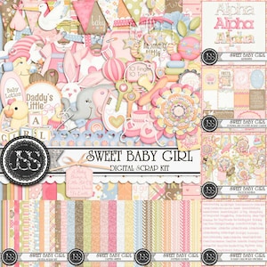 Sweet Baby Girl Digital Scrapbook Kit Collection or Bundle for Digital Scrapbooking and Paper Crafting