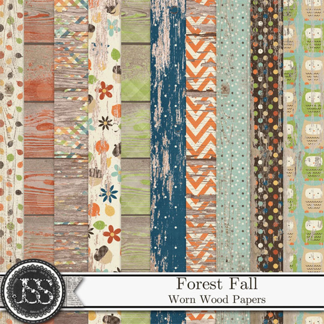 Forest Fall Autumn 12x12 Worn Wood Pattern Papers and Backgrounds ...