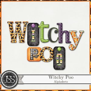Witchy Poo Halloween Alphabet Embellishments, Digital Scrapbook Kit