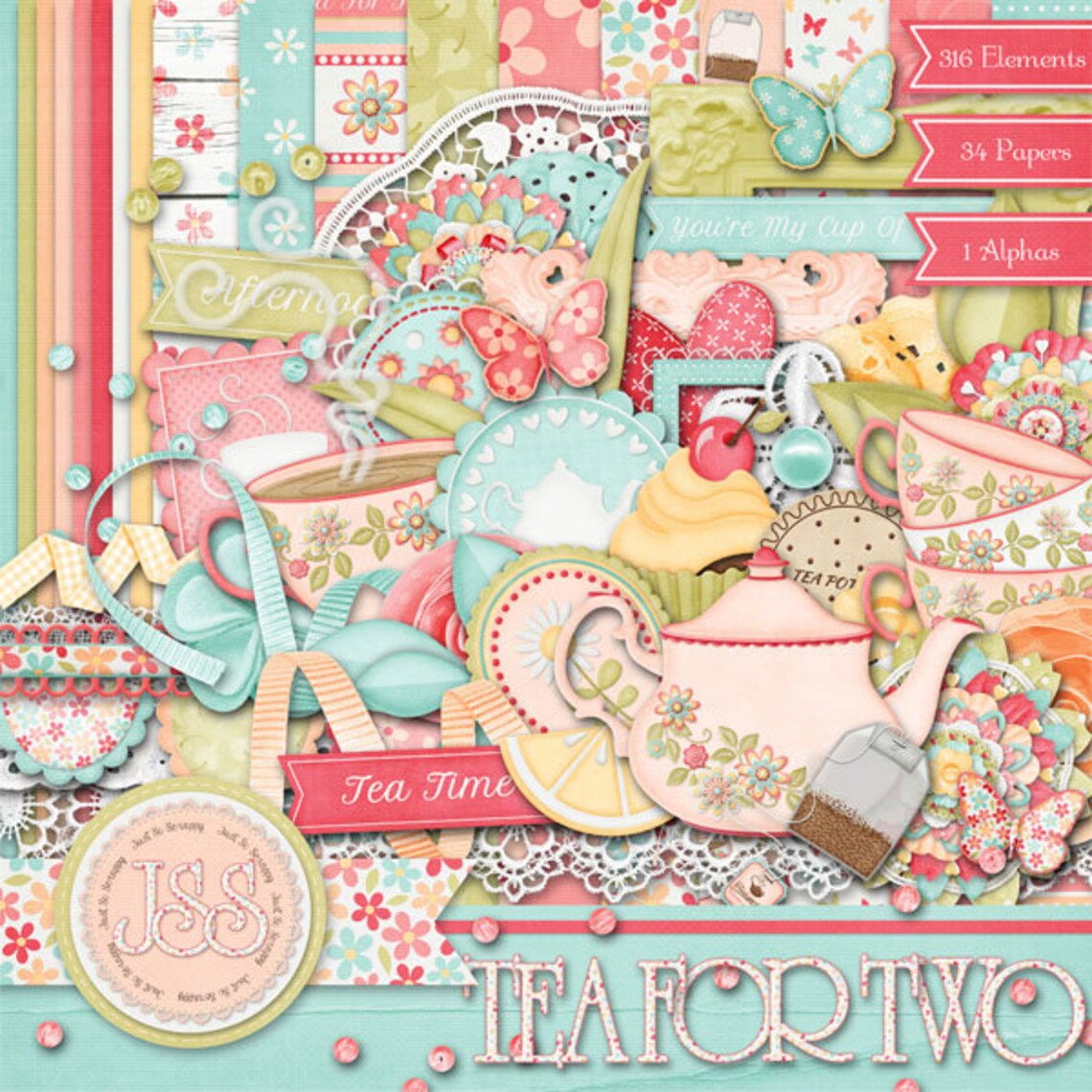 Tea for Two Digital Scrapbook Kit - Digital Scrapbooking - Etsy