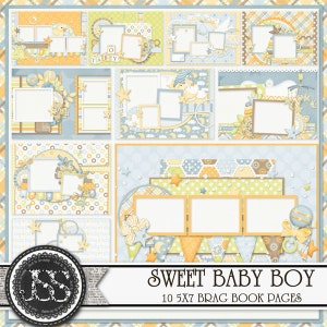 Sweet Baby Boy 5 x 7 Brag Book kant en klare pagina's digitale scrapbooking Kit