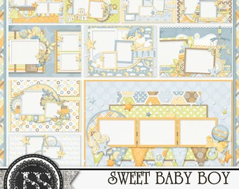 Sweet Baby Boy 5x7 Brag Book Premade Pages Digital Scrapbooking Kit