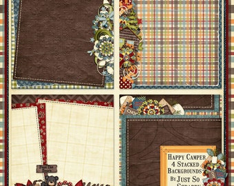 Happy Camper Digital Scrapbook Kit Stacked Backgrounds Papers Pack - Digital Scrapbooking
