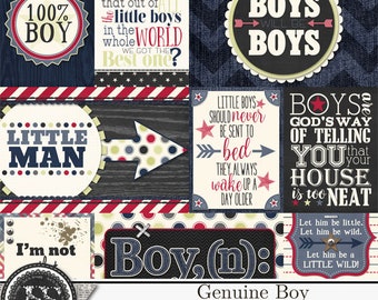 Genuine Boy Pocket Scrap Cards Elements for Digital Scrapbooking, Digital Scrapbook Kit