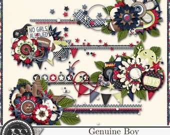 Äkta pojkklusterstygnselement för digital scrapbooking, digitalt scrapbookingkit