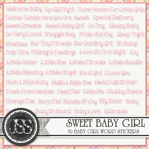 Woordstickers lieve babymeisje voor digitaal scrapbooken en papier knutselen