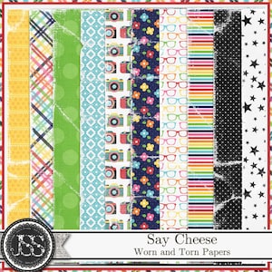 Say Cheese 12x12 Worn and Torn Pattern Papers, Digital Scrapbook Kit