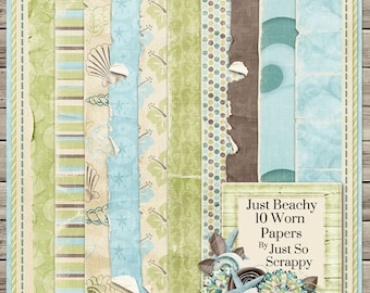 Kit de scrapbooking digital Just Beachy con papel desgastado - Scrapbooking digital