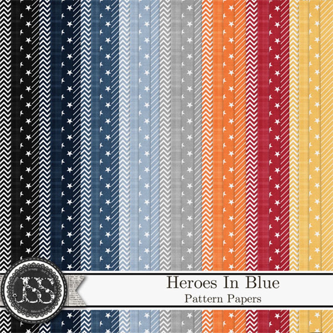 Heroes in Blue Police 12x12 Pattern Papers and Backgrounds for Digital ...
