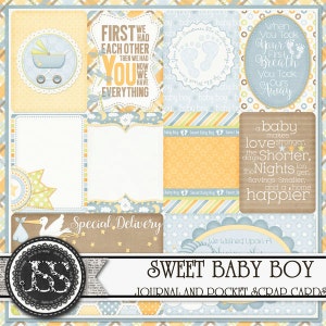 Sweet Baby Boy-dagboek en plakboekkaarten voor digitaal scrapbooken en papier knutselen