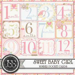 Sweet Baby Girl Number Journal Cards Digital Scrapbooking Kit