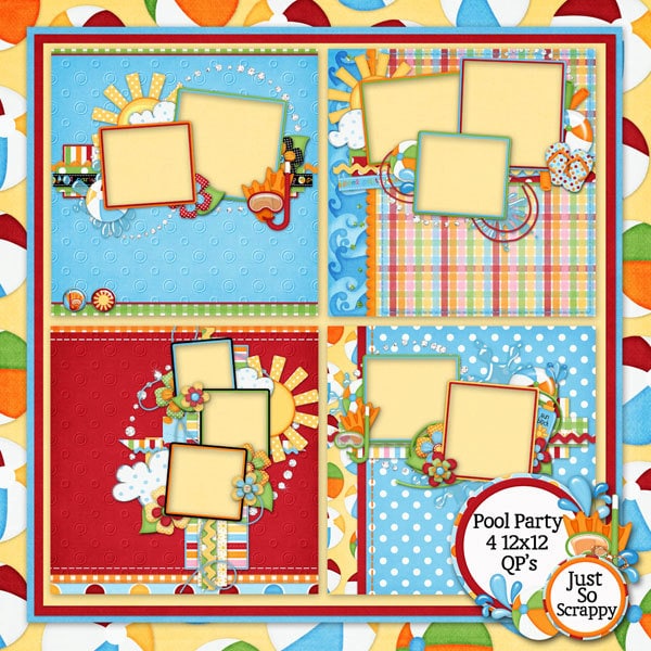 Pool Party Digital Scrapbook Kit 12x12 Quick Pages - Digital Scrapbooking