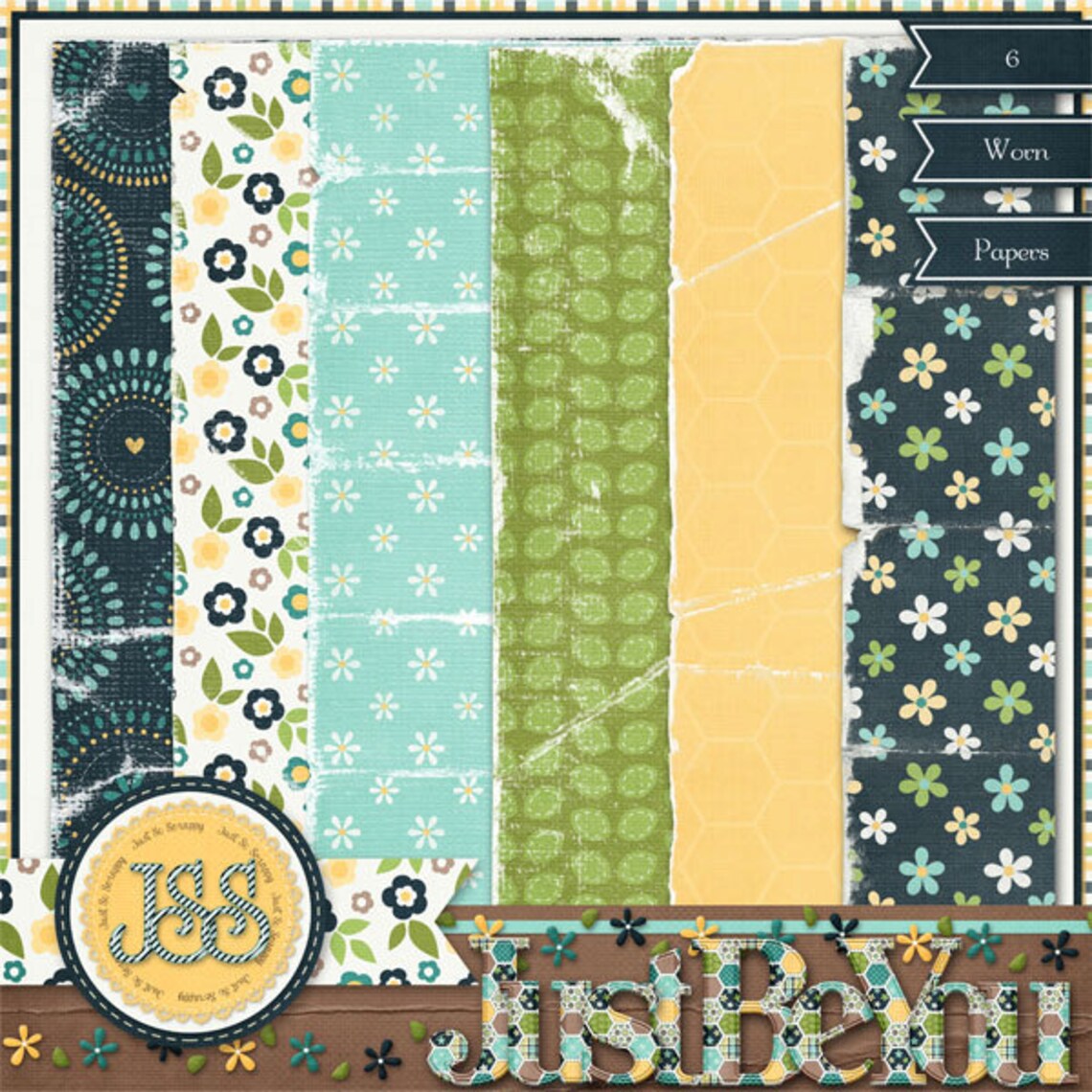 Just Be You Worn and Torn Pattern Papers Digital Scrapbooking Kit - Etsy