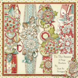 Christmas, Holiday, Tis The Season, 12 inch Page Borders, Instant Download, Digital Scrapbooking Kit, Scrapbooking