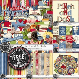 A Pinch and A Dash Digital Scrapbook Kit Bundle, Kitchen and Recipe,  Project Life 