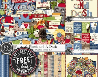 A Pinch and A Dash Digital Scrapbook Kit Bundle, Kitchen and Recipe, Project Life