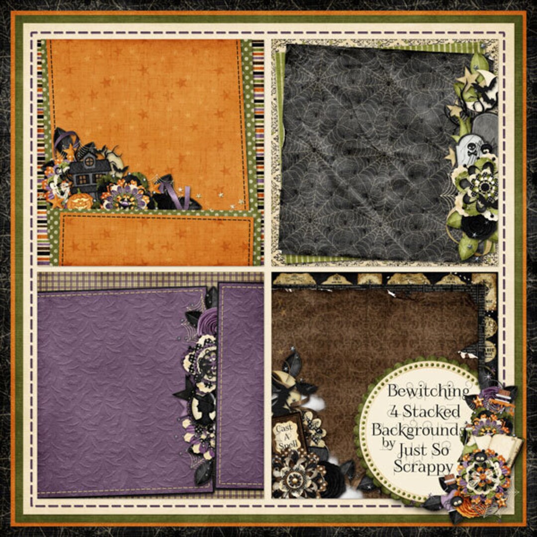 Bewitching Halloween Digital Scrapbook Kit 12x12 Stacked Backgrounds ...