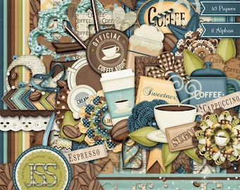 Caffeine Fix Coffee Digital Scrapbook Kit - Digital Scrapbooking