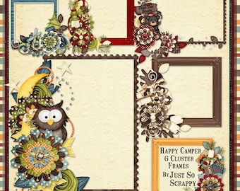 Happy Camper Digitale Scrapbook Kit Cluster Frames - Digitale Scrapbooking