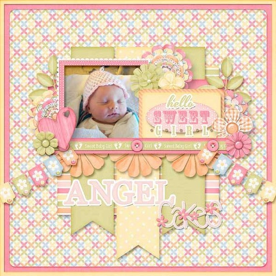 Baby Shower, Baby Girl Themed 2 page Scrapbooking Layout Kit, baby