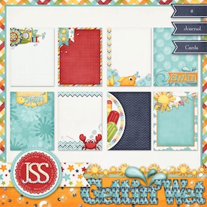 Journal Karten - Digitales Scrapbooking Gettin Wet Journal und Pocket Scrap Karten - Digital Scrapbook Kit