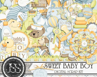 Sweet Baby Boy Digital Scrapbook Kit for Digital Scrapbooking and Paper Crafting