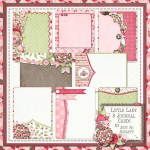 Project Life, Pocket Scrapbooking, Journalkarten Little Lady Digital Scrapbook Kit 3x4 Journal und Pocket Scrap Karten - Digital Scrapbooking