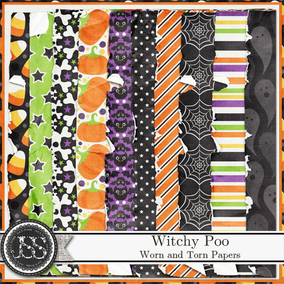 Witchy Poo Halloween Worn and Torn Pattern Papers and Backgrounds ...
